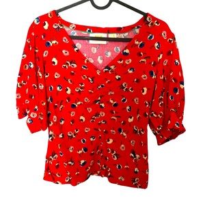 Anthropologie red floral shirt